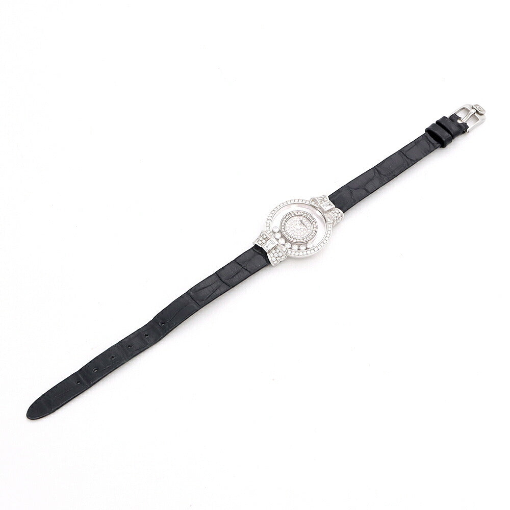 電池交換済 Chopard ショパール ハッピーダイヤモンド リボン 4097 ダイヤモンド 7Pムービングダイヤ パヴェダイヤ K18WG ホワイトゴールド 純正ベルト 純正尾錠 レディース クォーツ【6ヶ月保証】【腕時計】【中古】