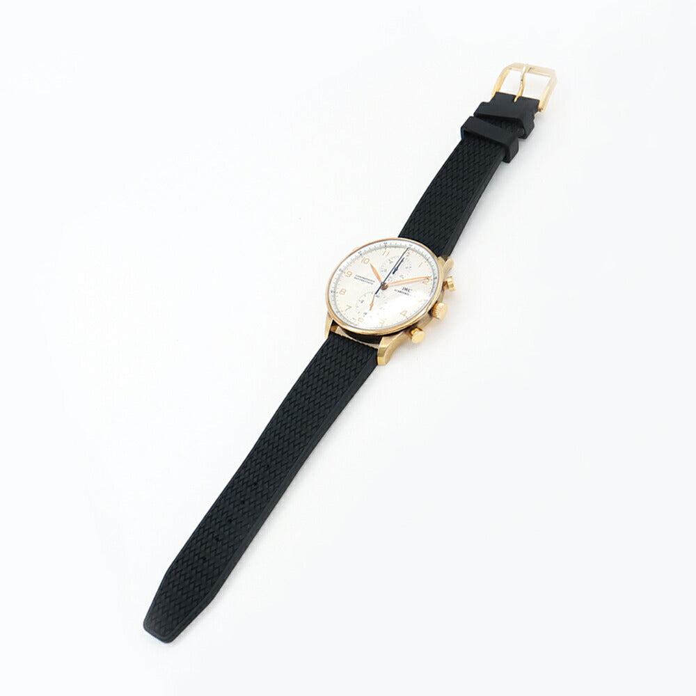 IWC インターナショナルウォッチカンパニー ポルトギーゼ クロノグラフ ラトラパンテ IW371204 スプリットセコンド シルバー K18YG イエローゴールド 純正ラバーベルト 純正尾錠 メンズ 手巻き【6ヶ月保証】【腕時計】【中古】
