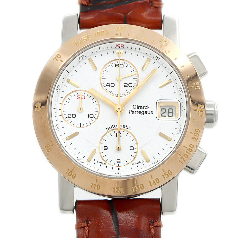 内部点検済 GIRARD PERREGAUX ジラールペルゴ クロノグラフ 7500 デイト 30m防水 白 ホワイト SS ステンレス 純正尾錠 メンズ 自動巻き【6ヶ月保証】【腕時計】【中古】