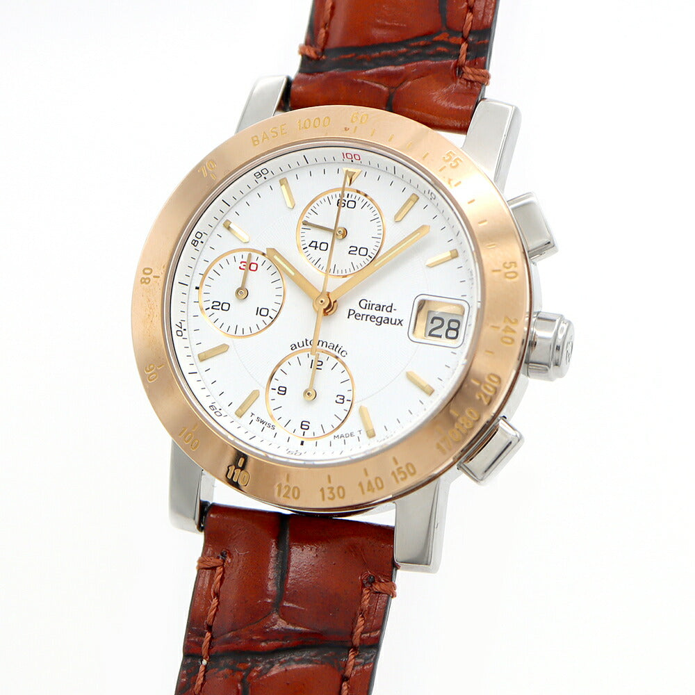 内部点検済 GIRARD PERREGAUX ジラールペルゴ クロノグラフ 7500 デイト 30m防水 白 ホワイト SS ステンレス 純正尾錠 メンズ 自動巻き【6ヶ月保証】【腕時計】【中古】