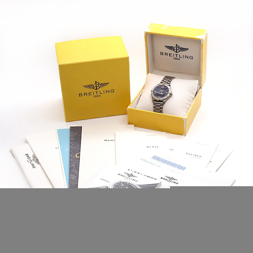 電池交換済 BREITLING ブライトリング エアロスペース F56062 デイト 100m防水 青 ブルー Ti チタン YGP イエローゴールド コンビ メンズ デジタル アナログ デジアナ クォーツ【6ヶ月保証】【腕時計】【中古】