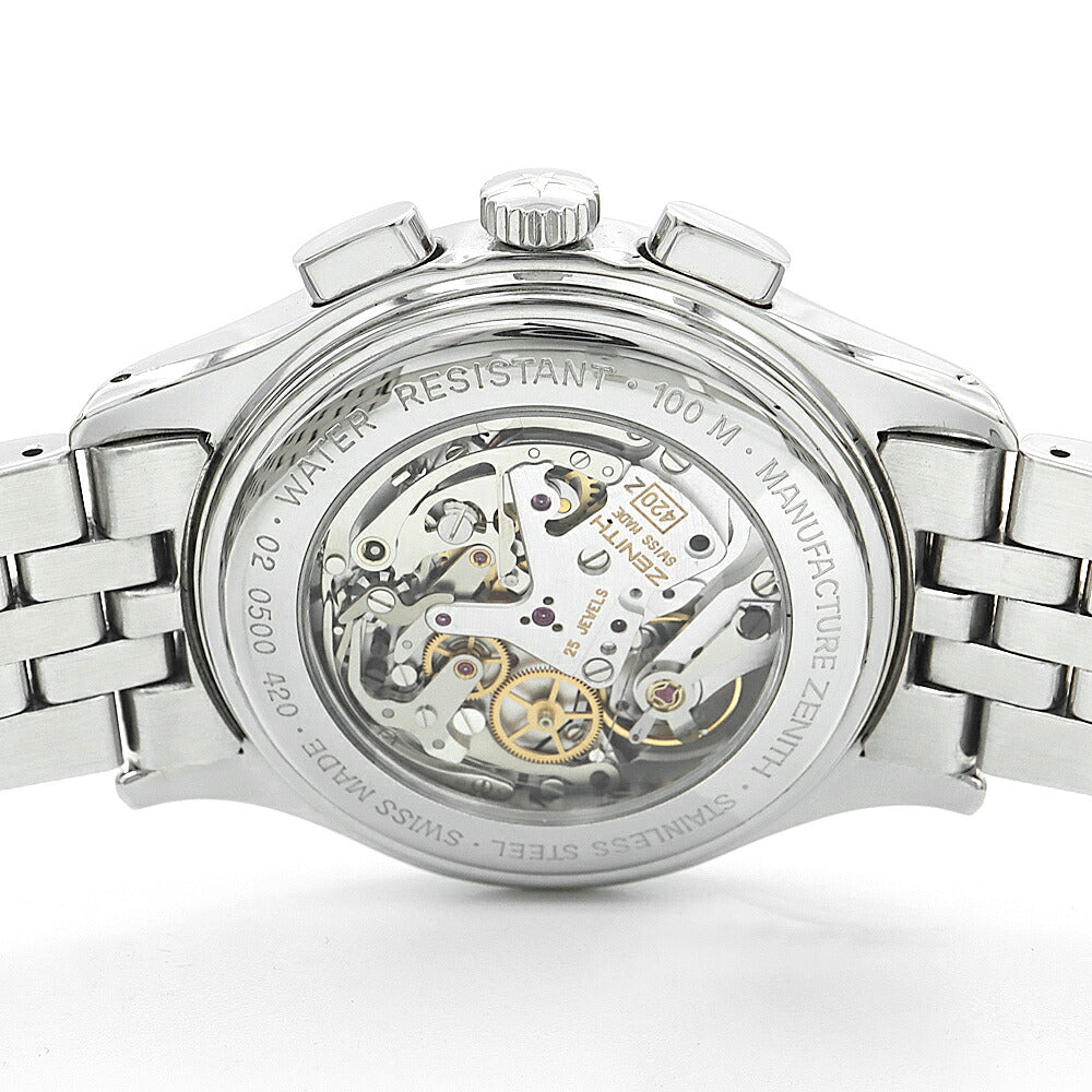 ZENITH ゼニス クラス エルプリメロ 02.0500.420/04 クロノグラフ デイト 100m防水 裏スケ 黒 ブラック SS ステンレス メンズ 手巻き【6ヶ月保証】【腕時計】【中古】
