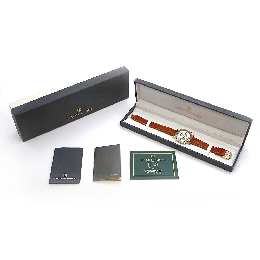 電池交換済 REVUE THOMMEN レビュートーメン グリーンマーク 6423001 ゴルフ スコアカウンター 30m防水 白 ホワイト SS ステンレス YGP イエローゴールド コンビ メンズ クォーツ【6ヶ月保証】【腕時計】【中古】