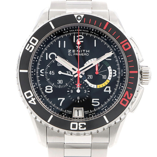 ZENITH ゼニス エルプリメロ ストラトス フライバック レインボー クロノグラフ 03.2061.405 デイト 100m防水 黒 ブラック SS ステンレス メンズ 自動巻き【6ヶ月保証】【腕時計】【中古】