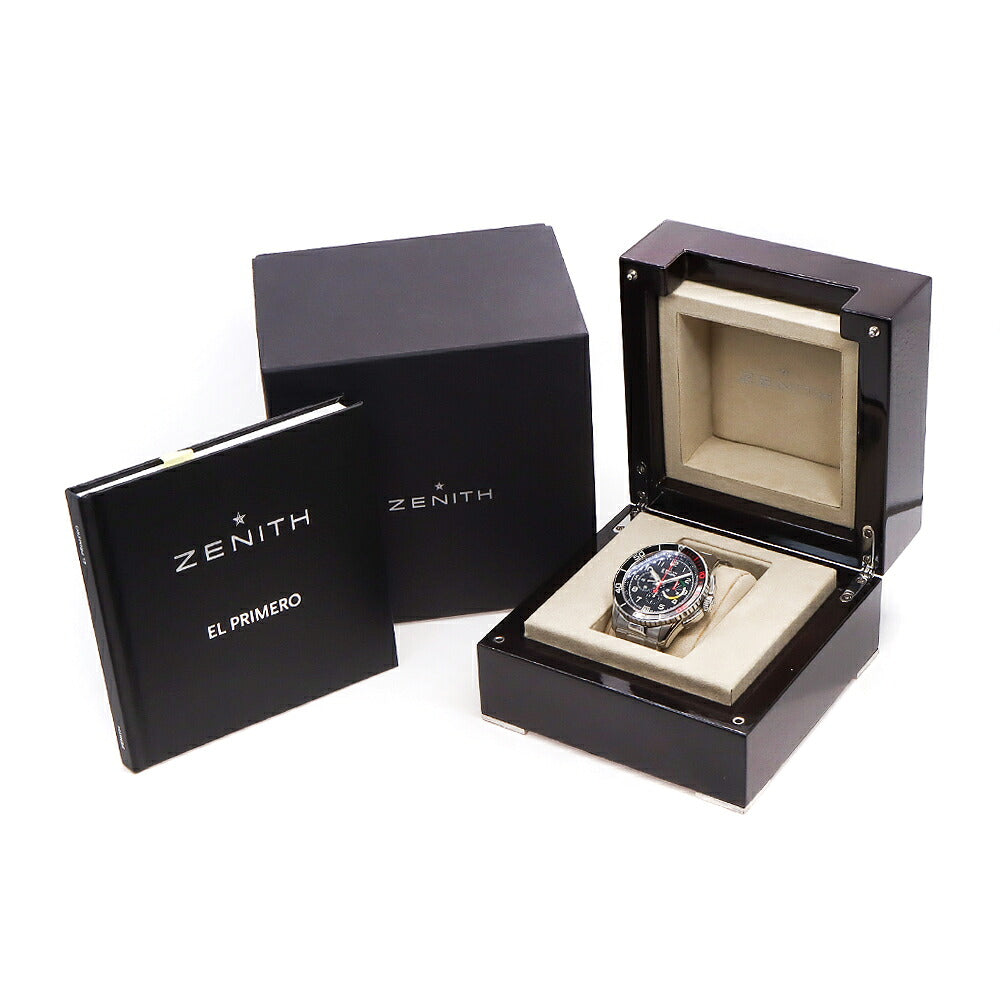 ZENITH ゼニス エルプリメロ ストラトス フライバック レインボー クロノグラフ 03.2061.405 デイト 100m防水 黒 ブラック SS ステンレス メンズ 自動巻き【6ヶ月保証】【腕時計】【中古】