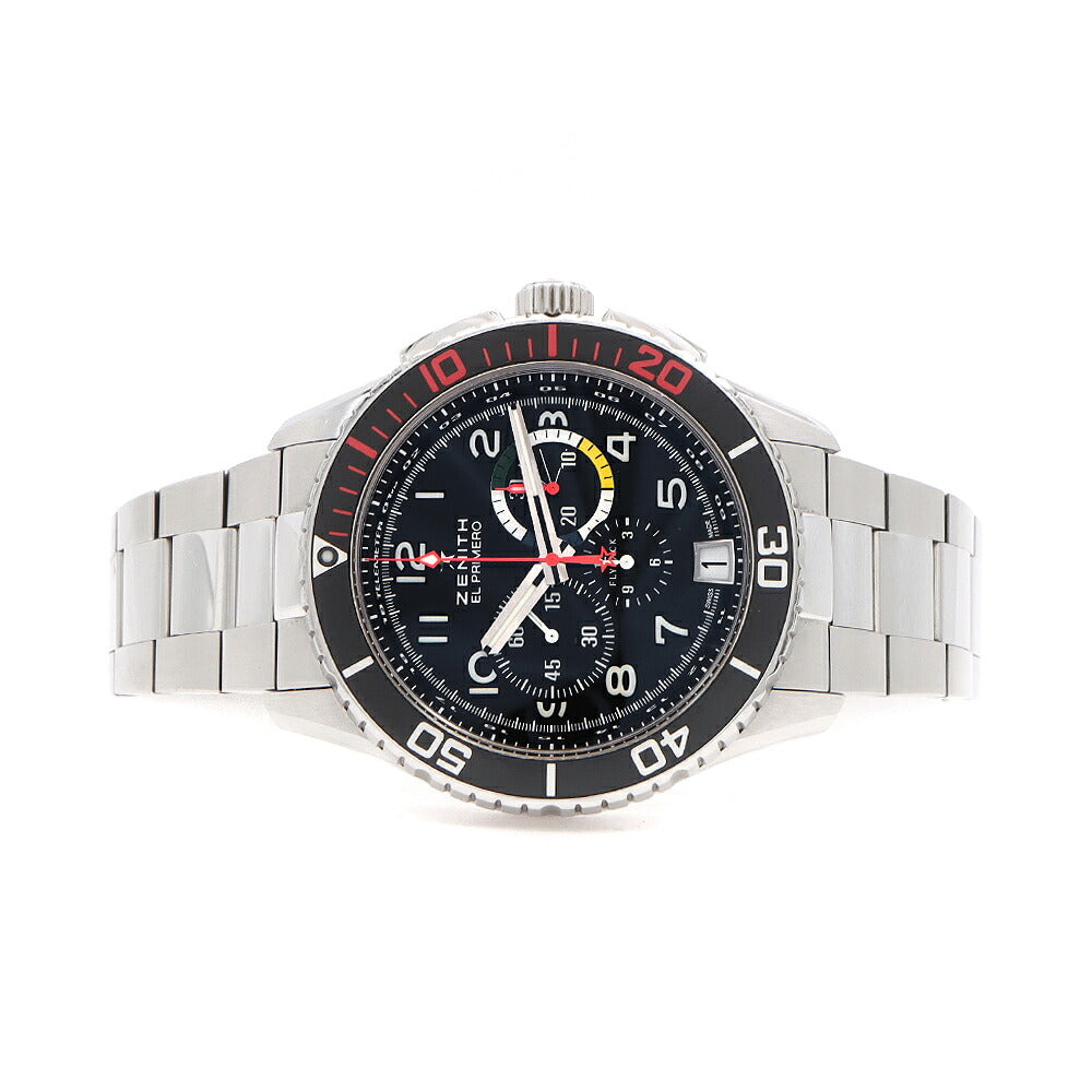 ZENITH ゼニス エルプリメロ ストラトス フライバック レインボー クロノグラフ 03.2061.405 デイト 100m防水 黒 ブラック SS ステンレス メンズ 自動巻き【6ヶ月保証】【腕時計】【中古】