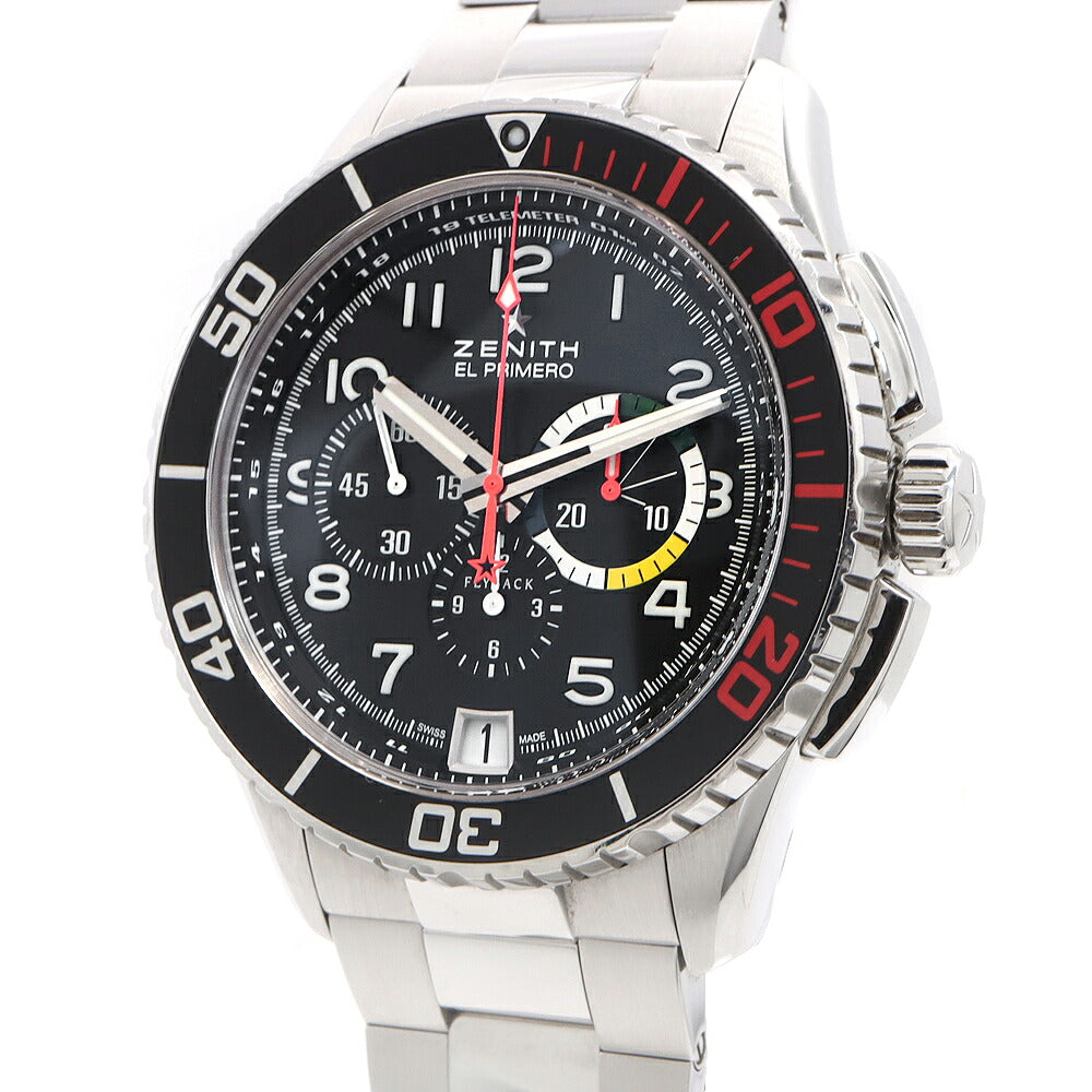 ZENITH ゼニス エルプリメロ ストラトス フライバック レインボー クロノグラフ 03.2061.405 デイト 100m防水 黒 ブラック SS ステンレス メンズ 自動巻き【6ヶ月保証】【腕時計】【中古】