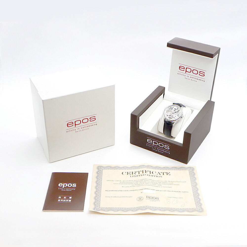 EPOS エポス オリジナーレ 3500K 50m防水 スケルトン シルバー SS ステンレス 純正ベルト 純正尾錠 メンズ 手巻き【6ヶ月保証】【腕時計】【中古】