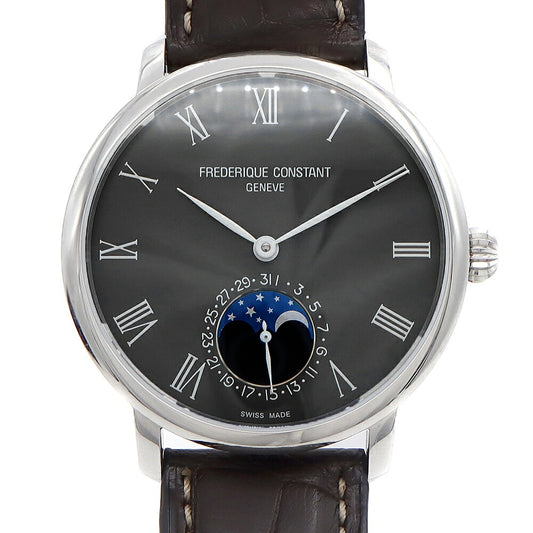 内部点検済 FREDERIQUE CONSTANT フレデリックコンスタント スリムライン FC-705X4S4/5/6 デイト ムーンフェイズ 裏スケ グレー SS ステンレス 純正ベルト 純正尾錠 メンズ 自動巻き【6ヶ月保証】【腕時計】【中古】