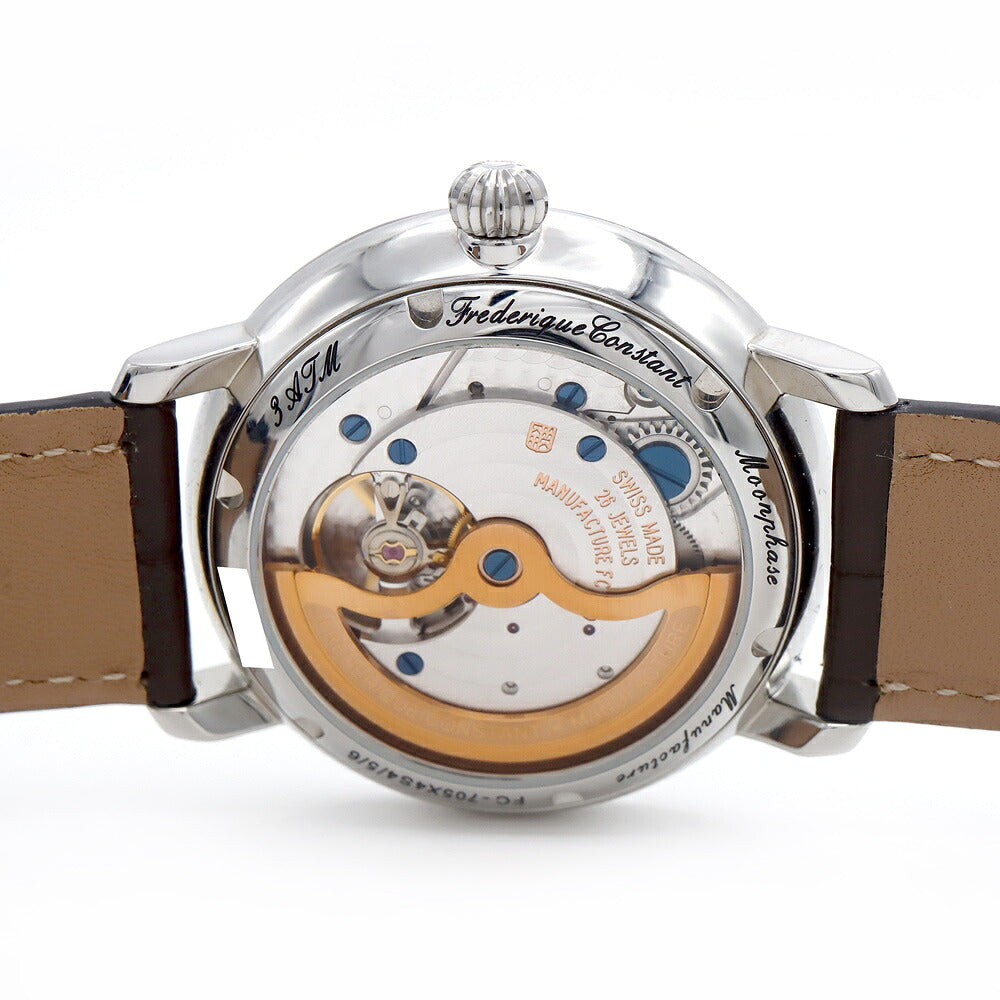 内部点検済 FREDERIQUE CONSTANT フレデリックコンスタント スリムライン FC-705X4S4/5/6 デイト ムーンフェイズ 裏スケ グレー SS ステンレス 純正ベルト 純正尾錠 メンズ 自動巻き【6ヶ月保証】【腕時計】【中古】