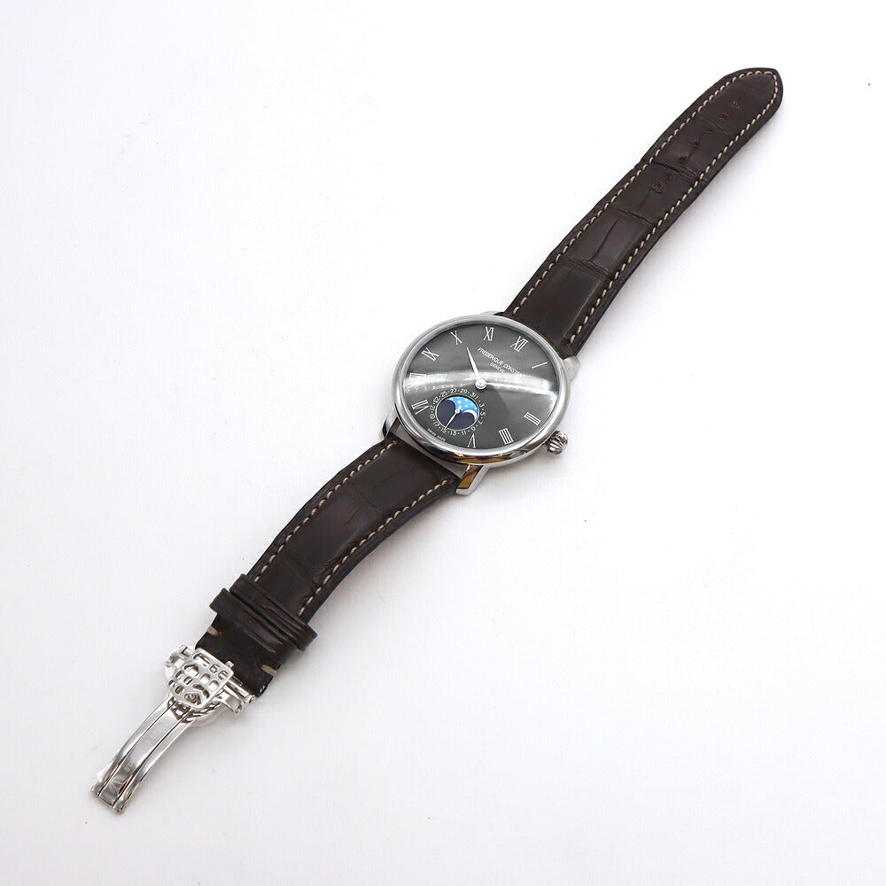 内部点検済 FREDERIQUE CONSTANT フレデリックコンスタント スリムライン FC-705X4S4/5/6 デイト ムーンフェイズ 裏スケ グレー SS ステンレス 純正ベルト 純正尾錠 メンズ 自動巻き【6ヶ月保証】【腕時計】【中古】