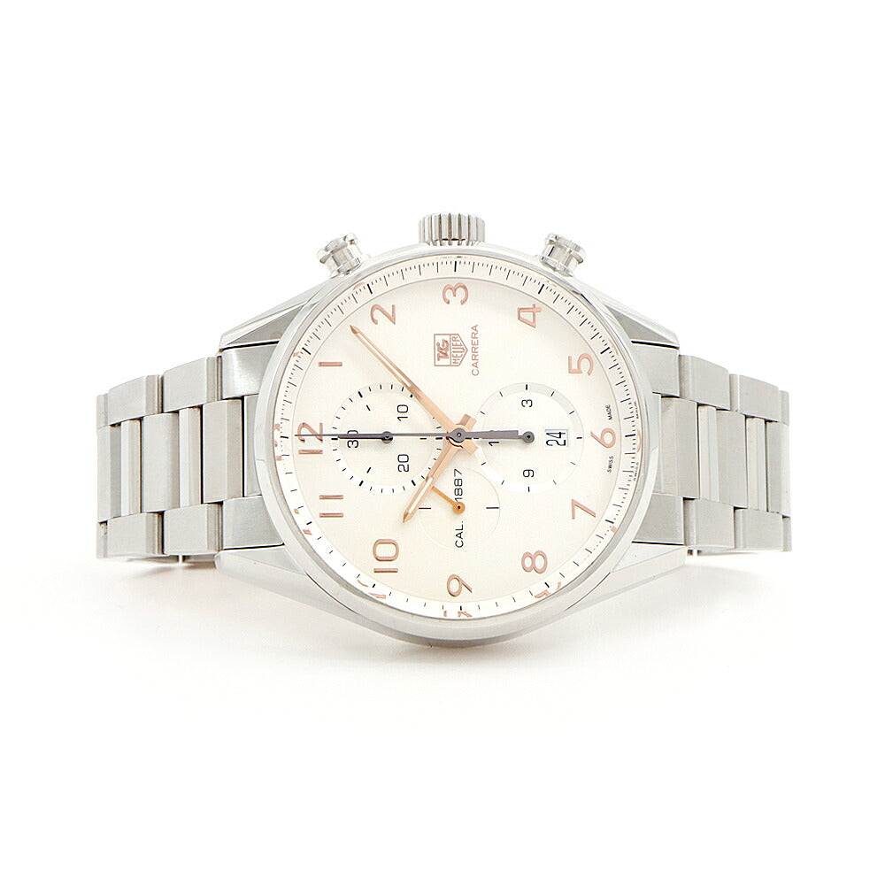 TAG Heuer タグホイヤー カレラ キャリバー1887 クロノグラフ CAR2012-4 100m防水 デイト 裏スケ シルバー SS ステンレス メンズ 自動巻き【6ヶ月保証】【腕時計】【中古】