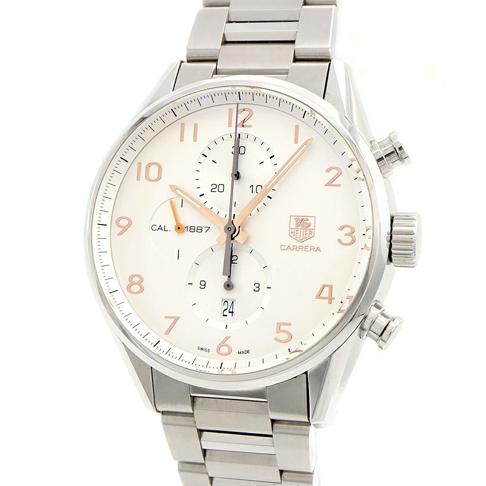 TAG Heuer タグホイヤー カレラ キャリバー1887 クロノグラフ CAR2012-4 100m防水 デイト 裏スケ シルバー SS ステンレス メンズ 自動巻き【6ヶ月保証】【腕時計】【中古】