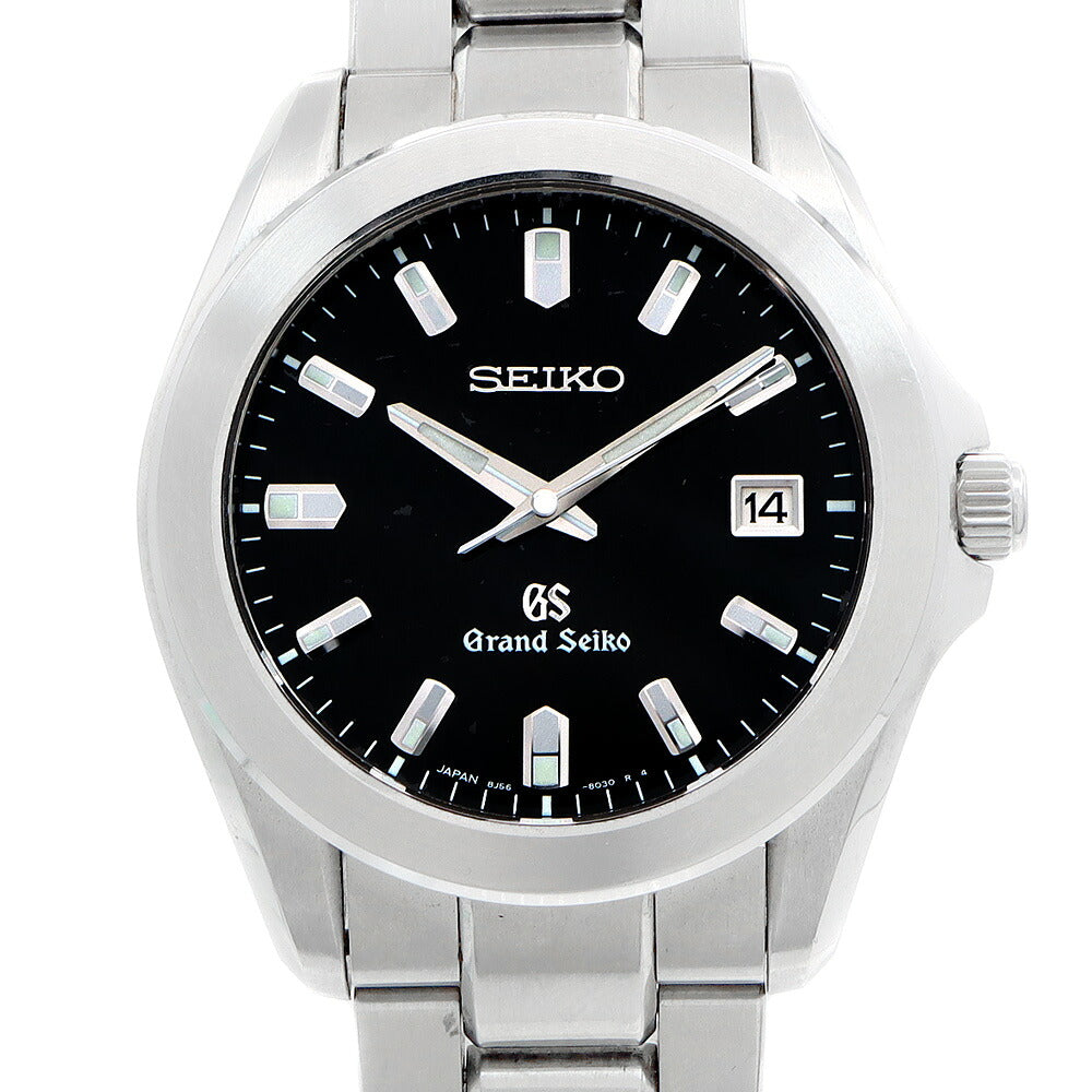 電池交換済 SEIKO セイコー GS グランドセイコー 8J56-8020 デイト 黒 ブラック SS ステンレス メンズ クォーツ【6ヶ月保証】【腕時計】【中古】