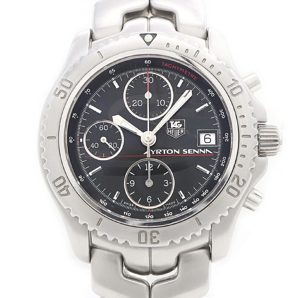 TAG Heuer タグホイヤー リンク アイルトン セナ クロノグラフ 1991本限定 CT2114 BA0550 デイト タキメーター 黒 ブラック SS ステンレス メンズ 自動巻き【6ヶ月保証】【腕時計】【中古】