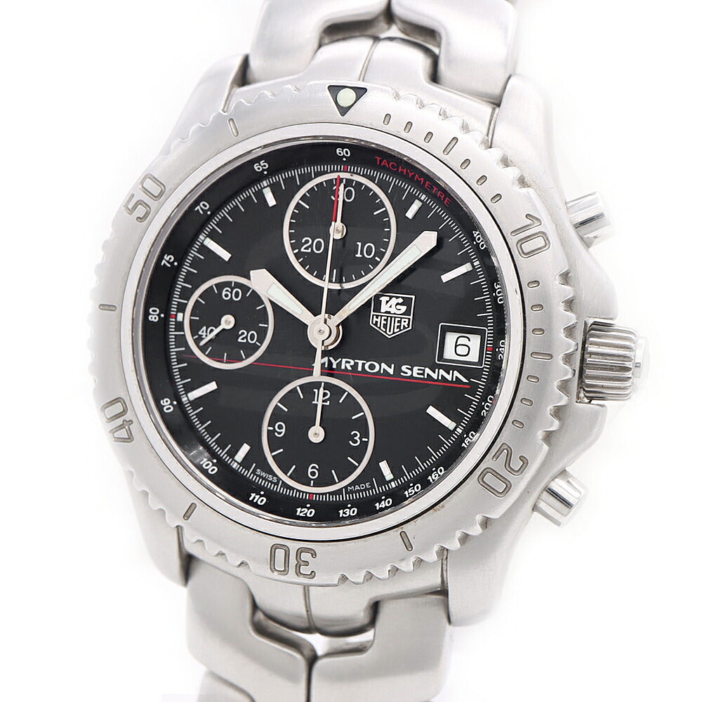 TAG Heuer タグホイヤー リンク アイルトン セナ クロノグラフ 1991本限定 CT2114 BA0550 デイト タキメーター 黒 ブラック SS ステンレス メンズ 自動巻き【6ヶ月保証】【腕時計】【中古】