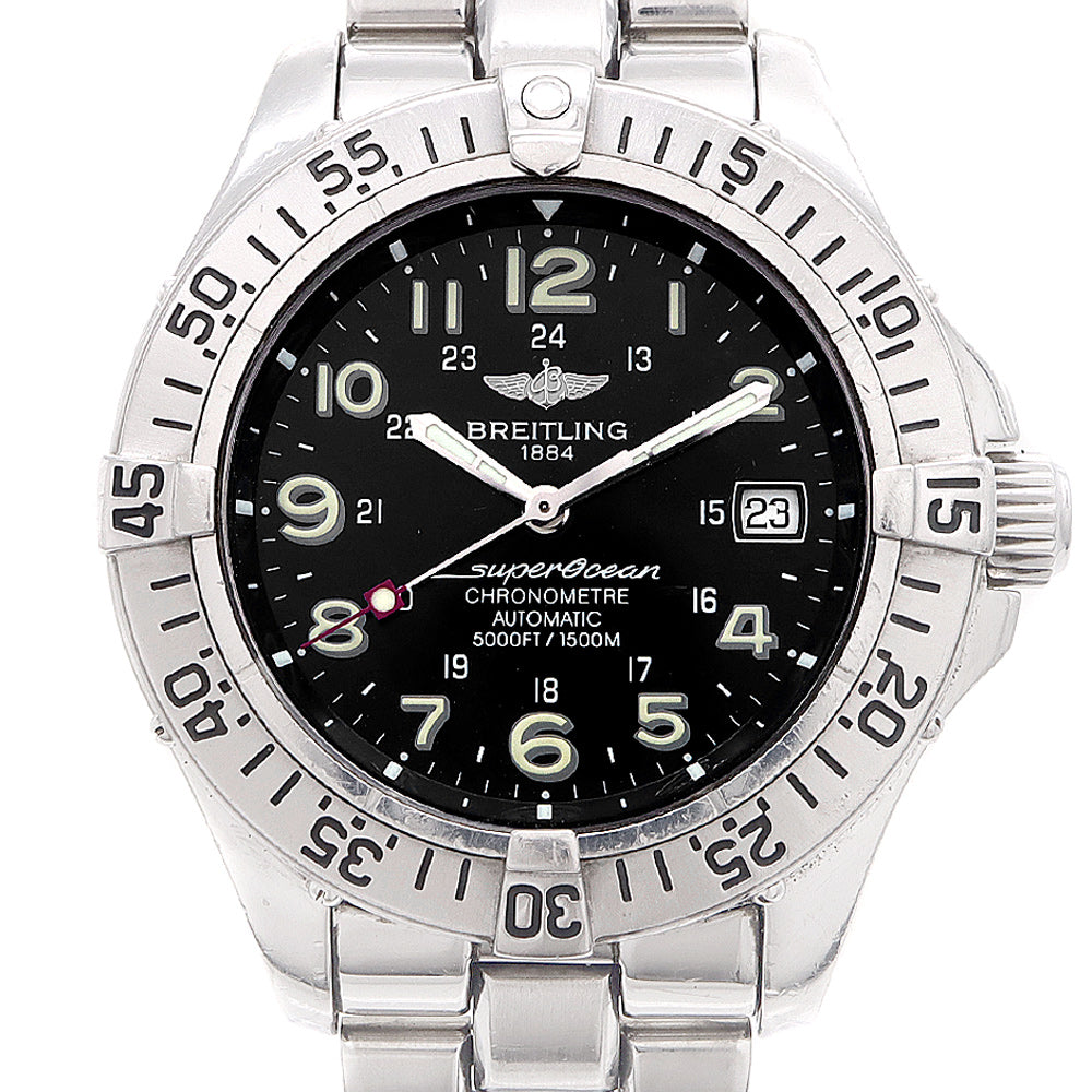 BREITLING ブライトリング スーパーオーシャン A17360 デイト 1500m防水 黒 ブラック SS ステンレス メンズ 自動巻き【6ヶ月保証】【腕時計】【中古】