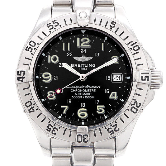 BREITLING ブライトリング スーパーオーシャン A17360 デイト 1500m防水 黒 ブラック SS ステンレス メンズ 自動巻き【6ヶ月保証】【腕時計】【中古】