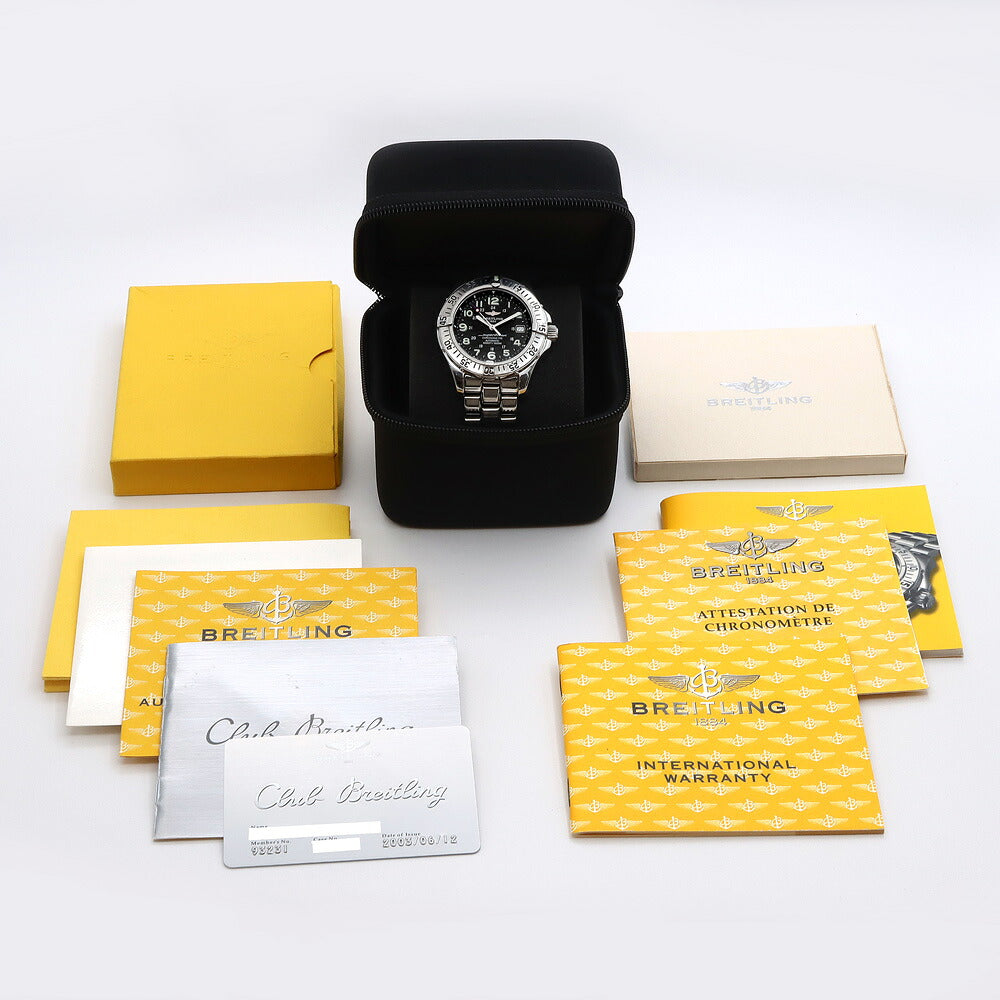 BREITLING ブライトリング スーパーオーシャン A17360 デイト 1500m防水 黒 ブラック SS ステンレス メンズ 自動巻き【6ヶ月保証】【腕時計】【中古】