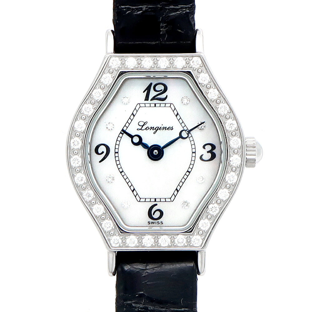 電池交換済 LONGINES ロンジン レ ラヴィソント ダイヤベゼル L5.184.0 L5.184.086.1 ダイヤモンド 8Pダイヤ 白 ホワイトシェル SS ステンレス 純正尾錠 レディース クォーツ【6ヶ月保証】【腕時計】【中古】