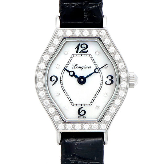 電池交換済 LONGINES ロンジン レ ラヴィソント ダイヤベゼル L5.184.0 L5.184.086.1 ダイヤモンド 8Pダイヤ 白 ホワイトシェル SS ステンレス 純正尾錠 レディース クォーツ【6ヶ月保証】【腕時計】【中古】