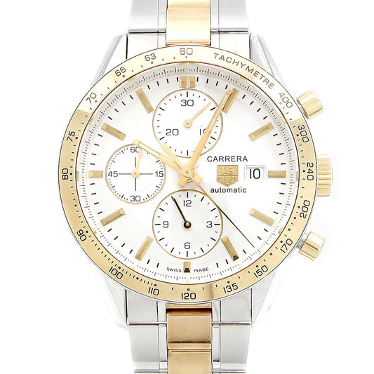TAG Heuer タグホイヤー カレラ キャリバー16 クロノグラフ CV2050 BD0789 デイト スモールセコンド 50m防水 裏スケ タキメーター 白 ホワイト SS ステンレス YGP イエローゴールド コンビ メンズ 自動巻き【6ヶ月保証】【腕時計】【中古】