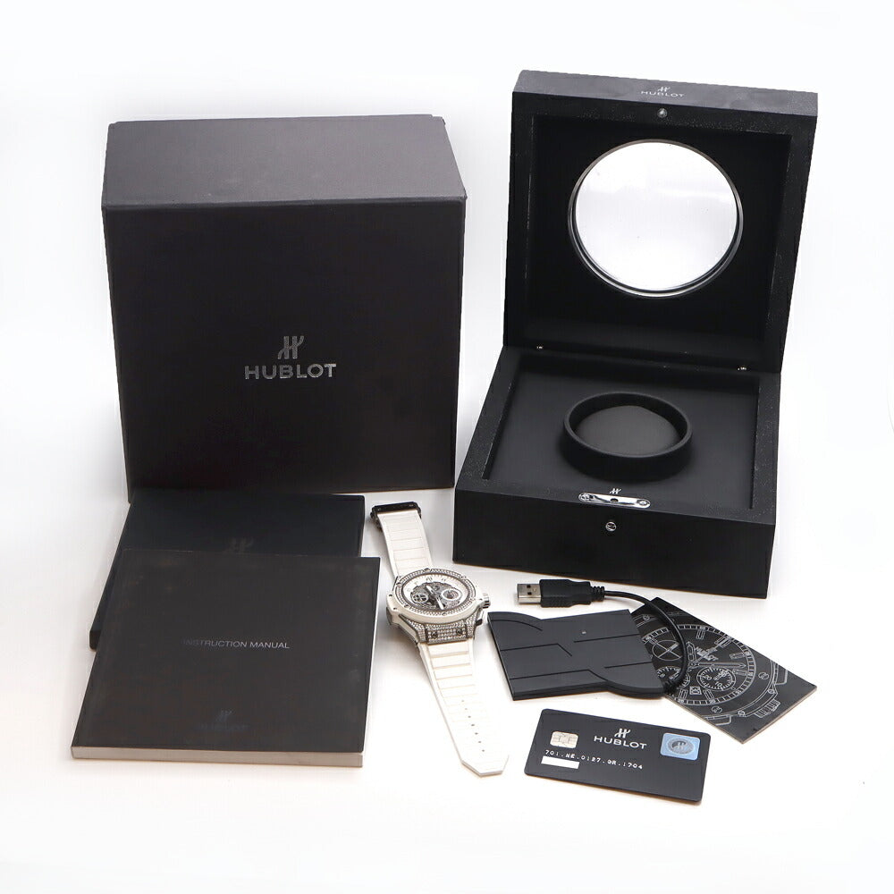 内部点検済 HUBLOT ウブロ キングパワー ウニコ チタニウム ホワイトパヴェ クロノグラフ 701.NE.0127.GR.1704 純正ダイヤモンド デイト 白 ホワイト スケルトン Ti チタン 純正ベルト 純正尾錠 メンズ 自動巻き【6ヶ月保証】【腕時計】【中古】