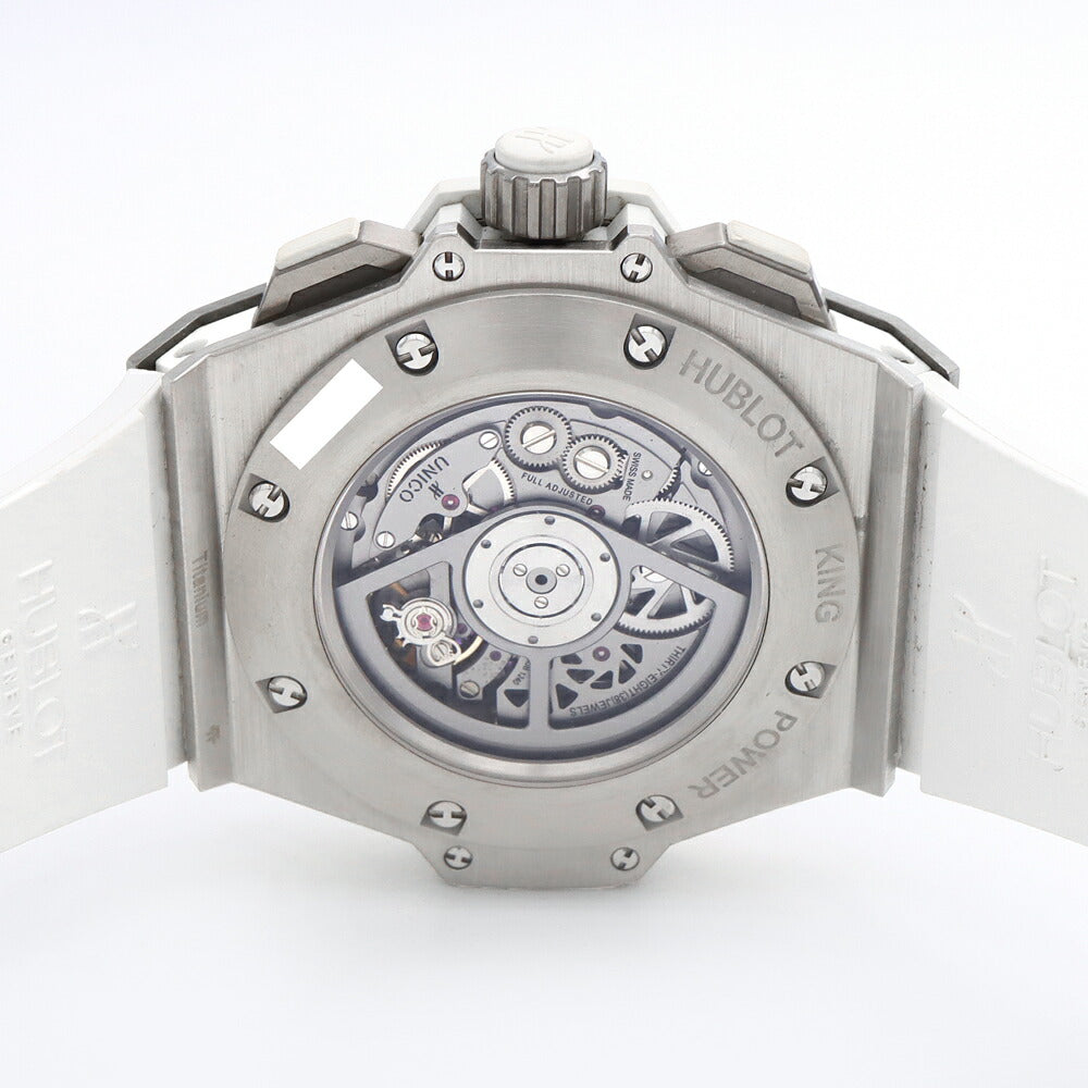 内部点検済 HUBLOT ウブロ キングパワー ウニコ チタニウム ホワイトパヴェ クロノグラフ 701.NE.0127.GR.1704 純正ダイヤモンド デイト 白 ホワイト スケルトン Ti チタン 純正ベルト 純正尾錠 メンズ 自動巻き【6ヶ月保証】【腕時計】【中古】