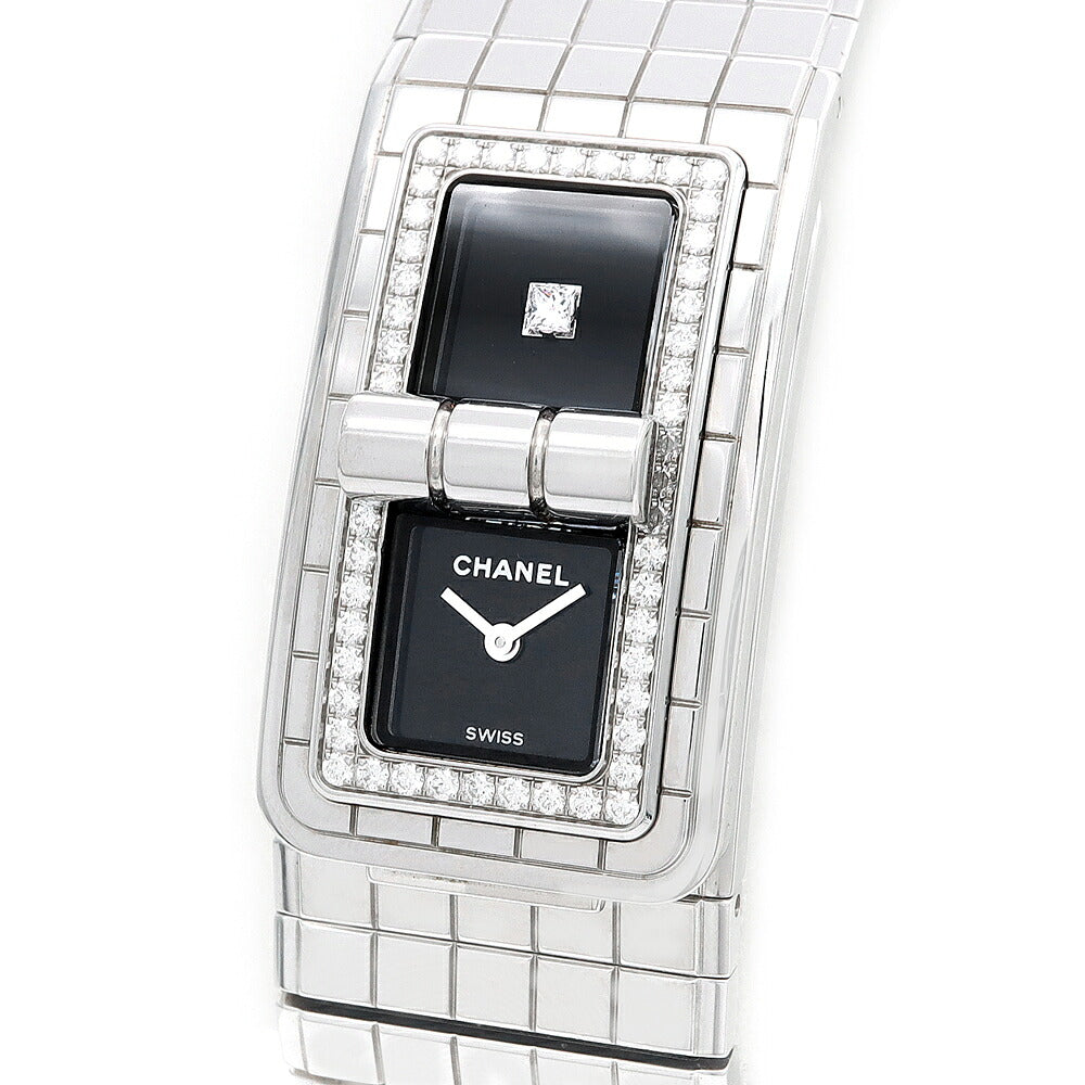 電池交換済 CHANEL シャネル コードココ ダイヤベゼル H5145 純正ダイヤモンド 30m防水 黒 ブラック SS ステンレス レディース クォーツ【6ヶ月保証】【腕時計】【中古】