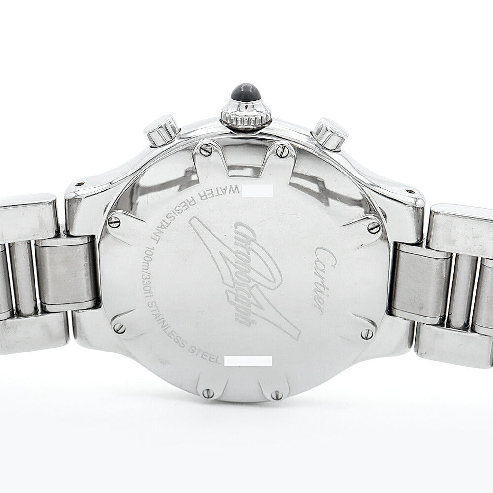 電池交換済 Cartier カルティエ マスト 21 クロノスカフ W10172T2 クロノグラフ 100m防水 デイト 黒 ブラック SS ステンレス メンズ クォーツ【6ヶ月保証】【腕時計】【中古】