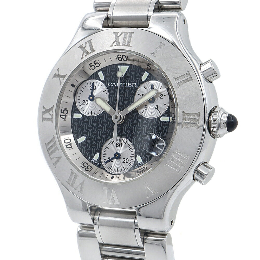 電池交換済 Cartier カルティエ マスト 21 クロノスカフ W10172T2 クロノグラフ 100m防水 デイト 黒 ブラック SS ステンレス メンズ クォーツ【6ヶ月保証】【腕時計】【中古】