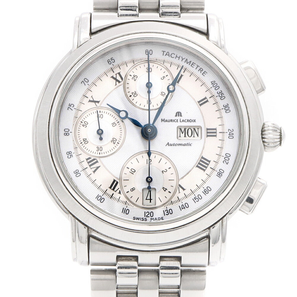 MAURICE LACROIX モーリスラクロア マスターピース クロノグラフ MP6318-SS002-11E デイデイト 50m防水 裏スケ シルバー SS ステンレス メンズ 自動巻き【6ヶ月保証】【腕時計】【中古】