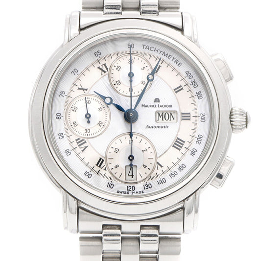 MAURICE LACROIX モーリスラクロア マスターピース クロノグラフ MP6318-SS002-11E デイデイト 50m防水 裏スケ シルバー SS ステンレス メンズ 自動巻き【6ヶ月保証】【腕時計】【中古】