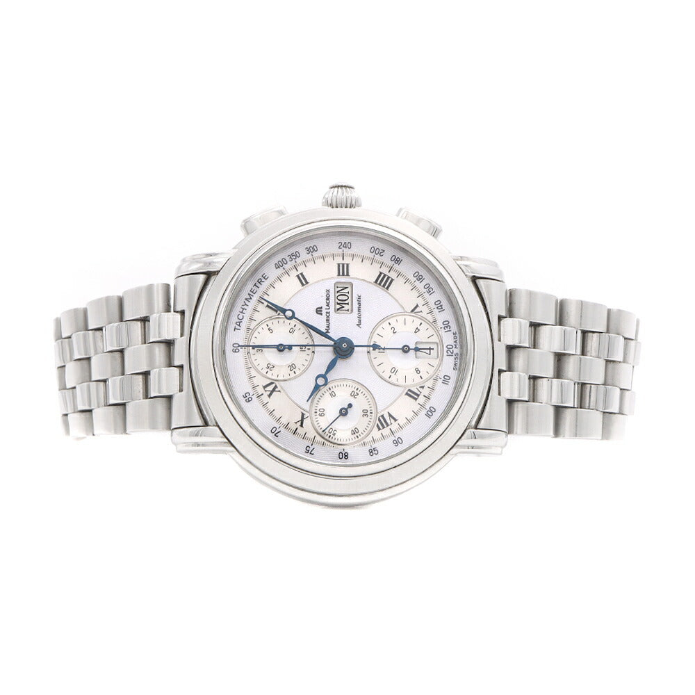 MAURICE LACROIX モーリスラクロア マスターピース クロノグラフ MP6318-SS002-11E デイデイト 50m防水 裏スケ シルバー SS ステンレス メンズ 自動巻き【6ヶ月保証】【腕時計】【中古】