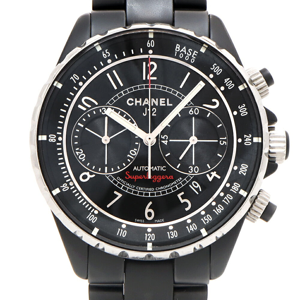 内部点検済 CHANEL シャネル J12 スーパーレッジェーラ 41mm H3409 クロノグラフ 200m防水 デイト 黒 ブラック CE セラミック SS ステンレス メンズ 自動巻き【6ヶ月保証】【腕時計】【中古】