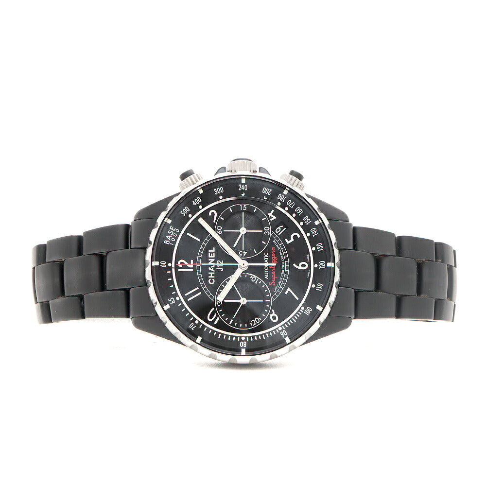 内部点検済 CHANEL シャネル J12 スーパーレッジェーラ 41mm H3409 クロノグラフ 200m防水 デイト 黒 ブラック CE セラミック SS ステンレス メンズ 自動巻き【6ヶ月保証】【腕時計】【中古】