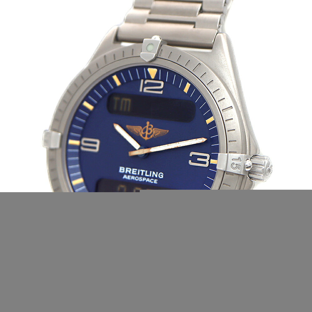 電池交換済 BREITLING ブライトリング エアロスペース E56060 デイト 100m防水 紺 ネイビー Ti チタン メンズ デジタル アナログ デジアナ クォーツ【6ヶ月保証】【腕時計】【中古】