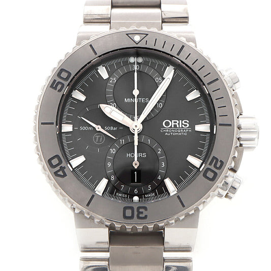 ORIS オリス アクイス クロノグラフ  01 674 7655 7253-07 8 26 75PEB 500ｍ防水 デイト グレー Ti チタン メンズ 自動巻き【6ヶ月保証】【腕時計】【中古】