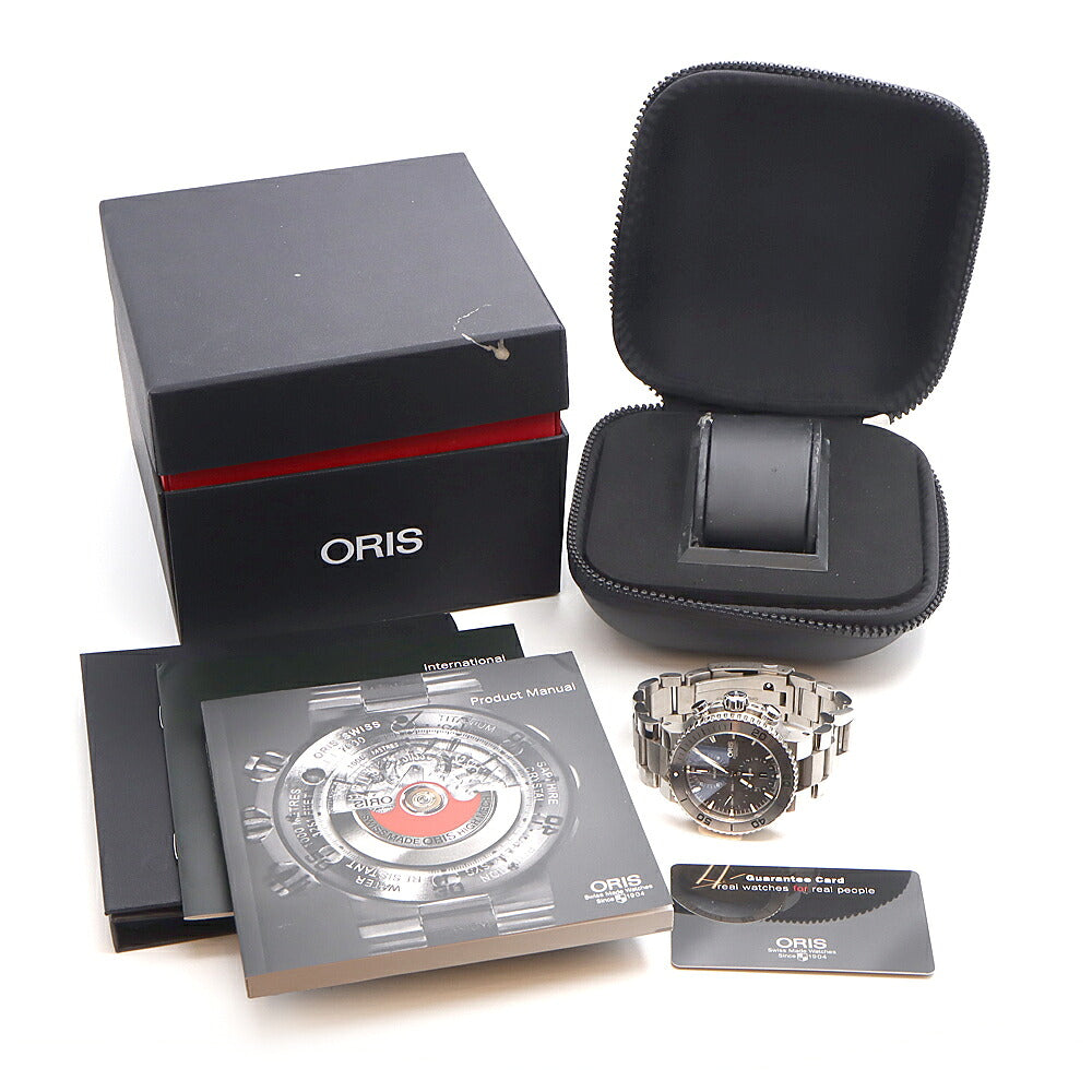 ORIS オリス アクイス クロノグラフ  01 674 7655 7253-07 8 26 75PEB 500ｍ防水 デイト グレー Ti チタン メンズ 自動巻き【6ヶ月保証】【腕時計】【中古】