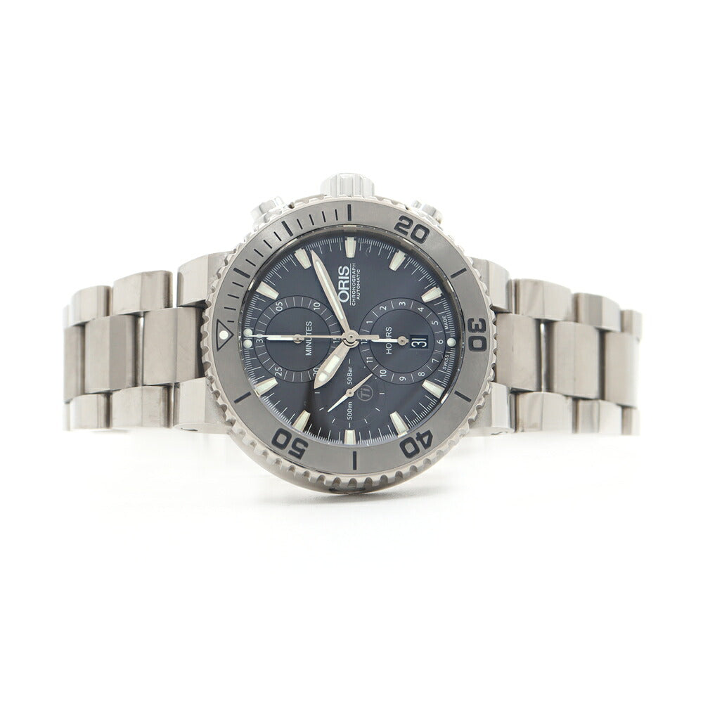ORIS オリス アクイス クロノグラフ  01 674 7655 7253-07 8 26 75PEB 500ｍ防水 デイト グレー Ti チタン メンズ 自動巻き【6ヶ月保証】【腕時計】【中古】