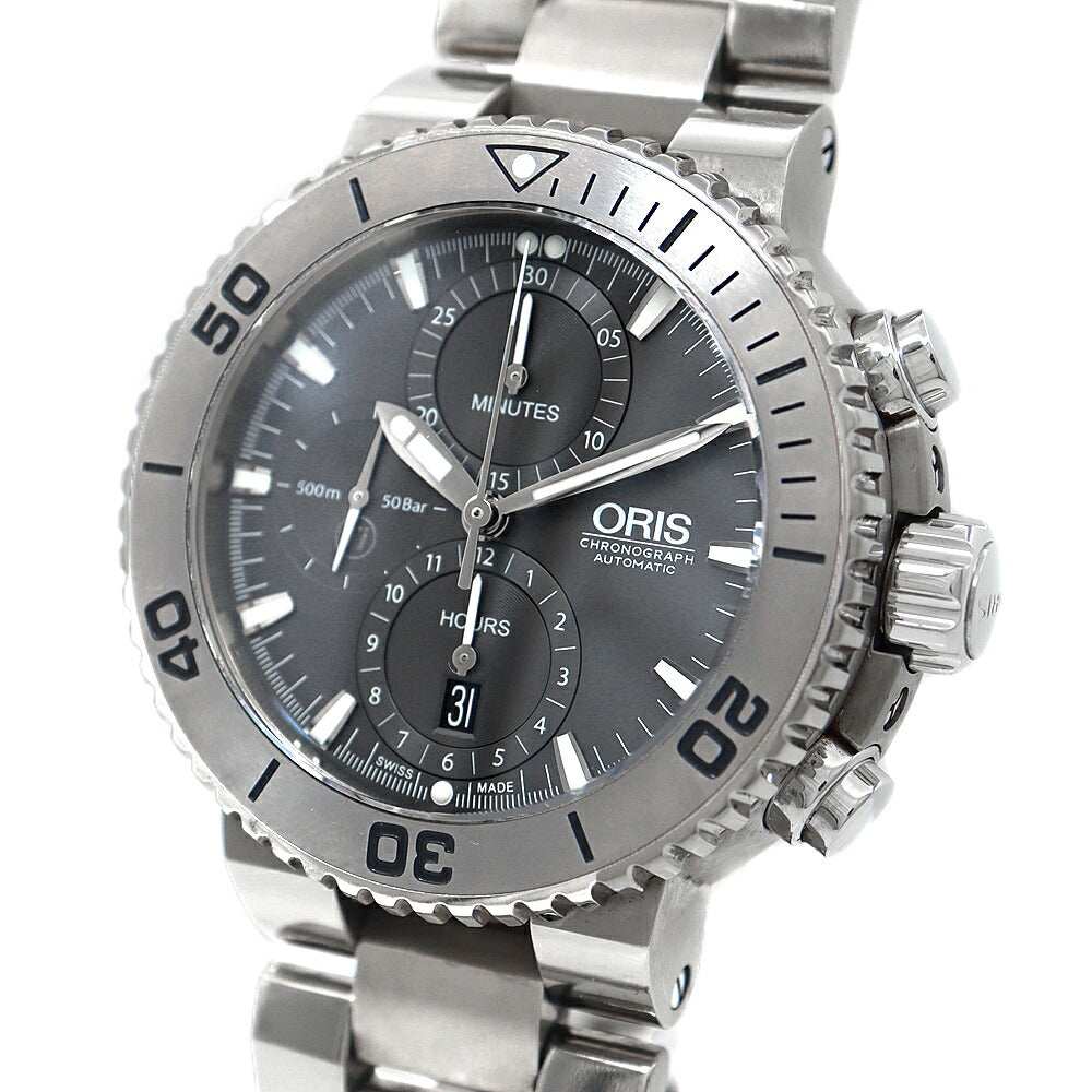 ORIS オリス アクイス クロノグラフ  01 674 7655 7253-07 8 26 75PEB 500ｍ防水 デイト グレー Ti チタン メンズ 自動巻き【6ヶ月保証】【腕時計】【中古】