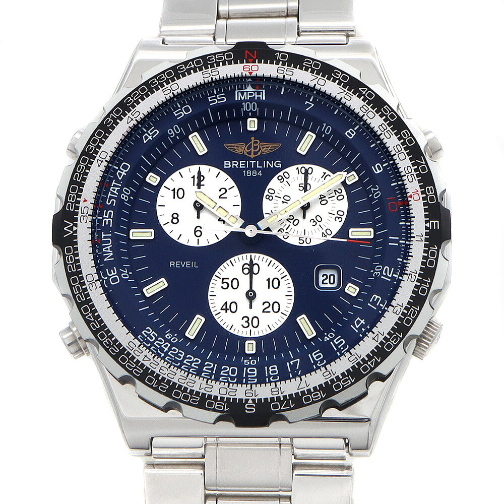 電池交換済 BREITLING ブライトリング ジュピター パイロット A59028 クロノグラフ アラーム デイト 100m防水 青 ブルー SS ステンレス メンズ クォーツ【6ヶ月保証】【腕時計】【中古】