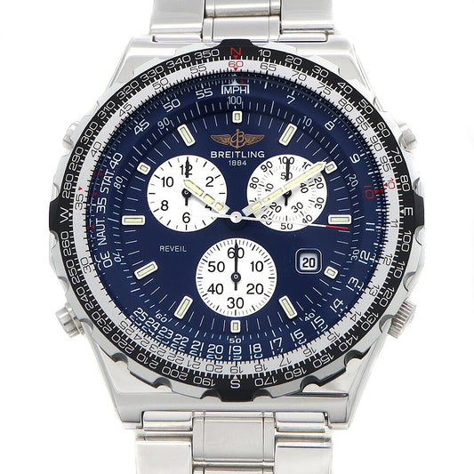 電池交換済 BREITLING ブライトリング ジュピター パイロット A59028 クロノグラフ アラーム デイト 100m防水 青 ブルー SS ステンレス メンズ クォーツ【6ヶ月保証】【腕時計】【中古】