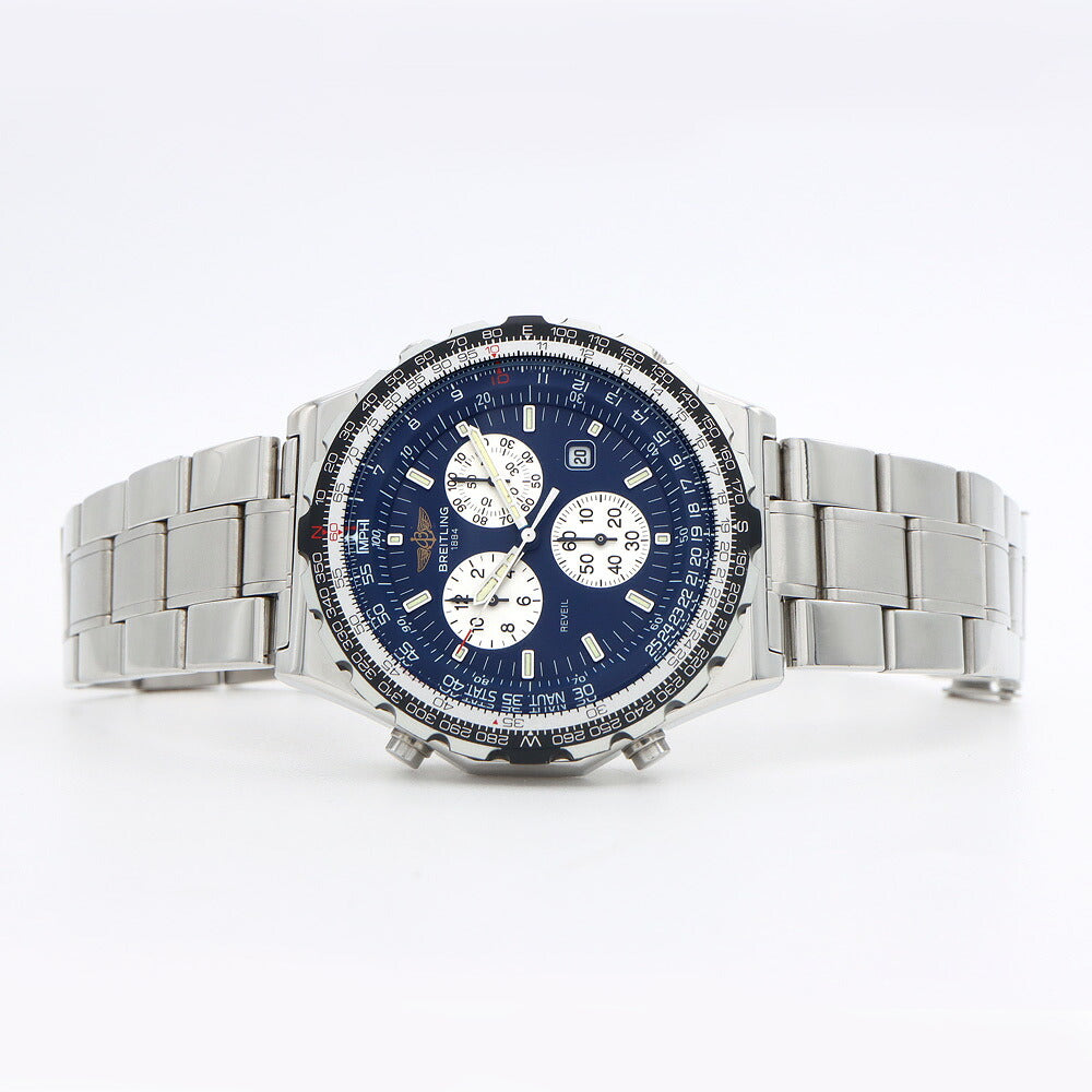 電池交換済 BREITLING ブライトリング ジュピター パイロット A59028 クロノグラフ アラーム デイト 100m防水 青 ブルー SS ステンレス メンズ クォーツ【6ヶ月保証】【腕時計】【中古】