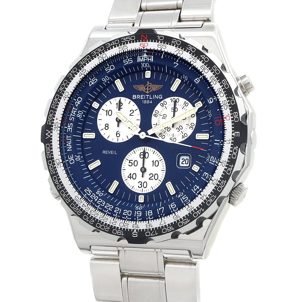 電池交換済 BREITLING ブライトリング ジュピター パイロット A59028 クロノグラフ アラーム デイト 100m防水 青 ブルー SS ステンレス メンズ クォーツ【6ヶ月保証】【腕時計】【中古】