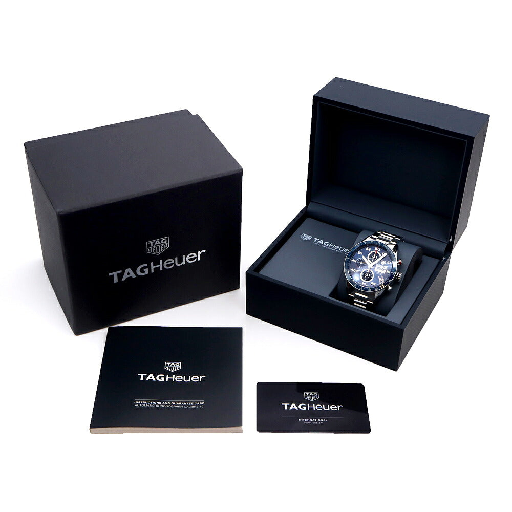 内部点検済 TAG Heuer タグホイヤー カレラ キャリバー16 クロノグラフ CV2A1V 裏スケ 100ｍ防水 タキメーター デイデイト 青 ブルー CE セラミック SS ステンレス メンズ 自動巻き【6ヶ月保証】【腕時計】【中古】