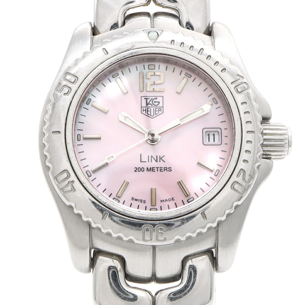 電池交換済 TAG Heuer タグホイヤー リンク WT141M 200m防水 デイト ピンクシェル SS ステンレス レディース クォーツ【6ヶ月保証】【腕時計】【中古】