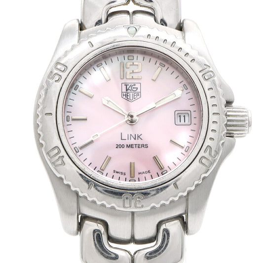 電池交換済 TAG Heuer タグホイヤー リンク WT141M 200m防水 デイト ピンクシェル SS ステンレス レディース クォーツ【6ヶ月保証】【腕時計】【中古】