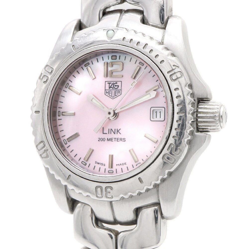 電池交換済 TAG Heuer タグホイヤー リンク WT141M 200m防水 デイト ピンクシェル SS ステンレス レディース クォーツ【6ヶ月保証】【腕時計】【中古】