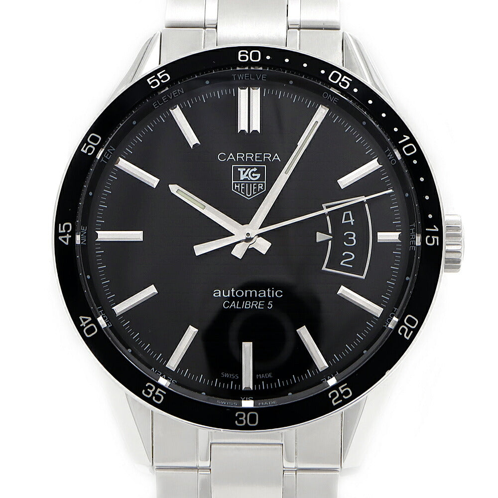 TAG Heuer タグホイヤー カレラ キャリバー5 WV211M デイト 100m防水 裏スケ 黒 ブラック SS ステンレス メンズ 自動巻き【6ヶ月保証】【腕時計】【中古】